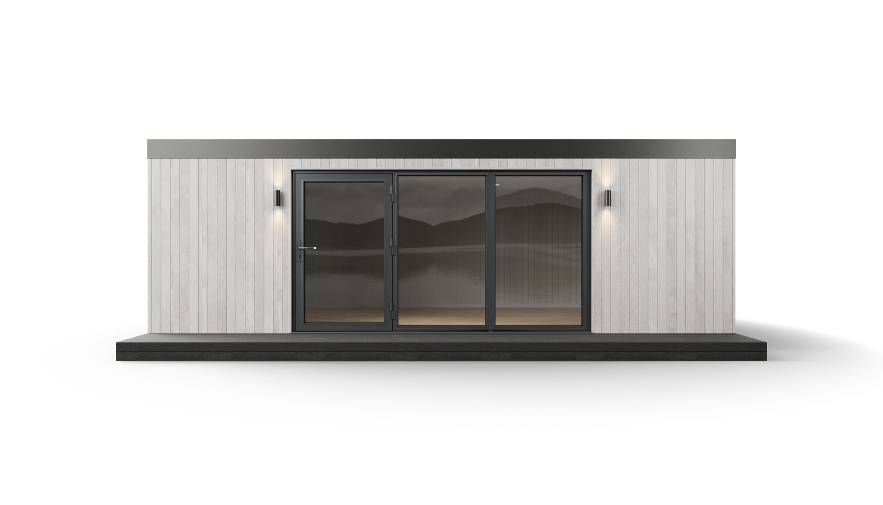 Garden room transparent studio render in light finish
