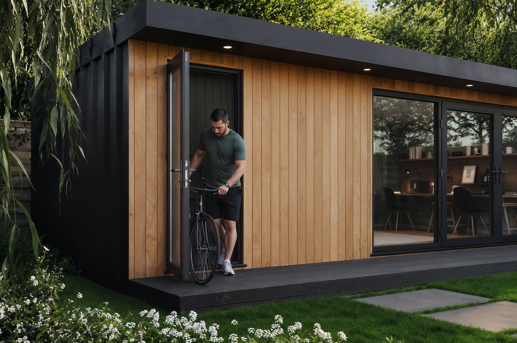 Garden lifestyle render showing the product in a lived-in garden setting